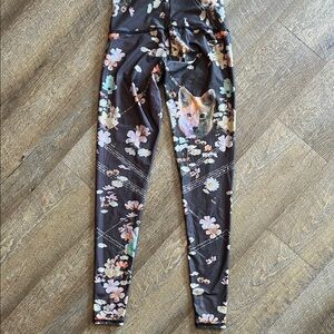 Teeki Black Floral Fox Print Leggings
